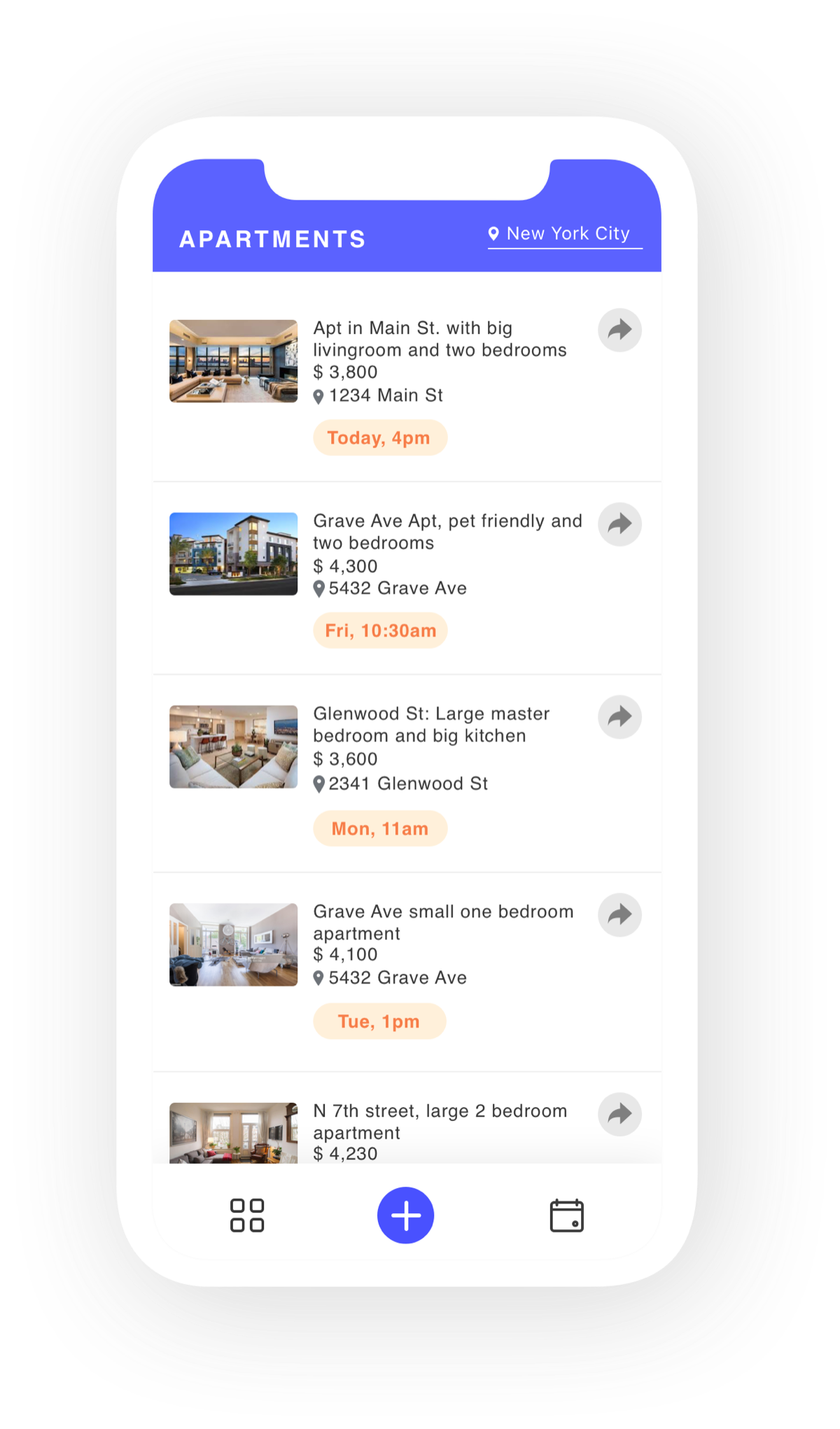 Apartments list with upcoming viewings